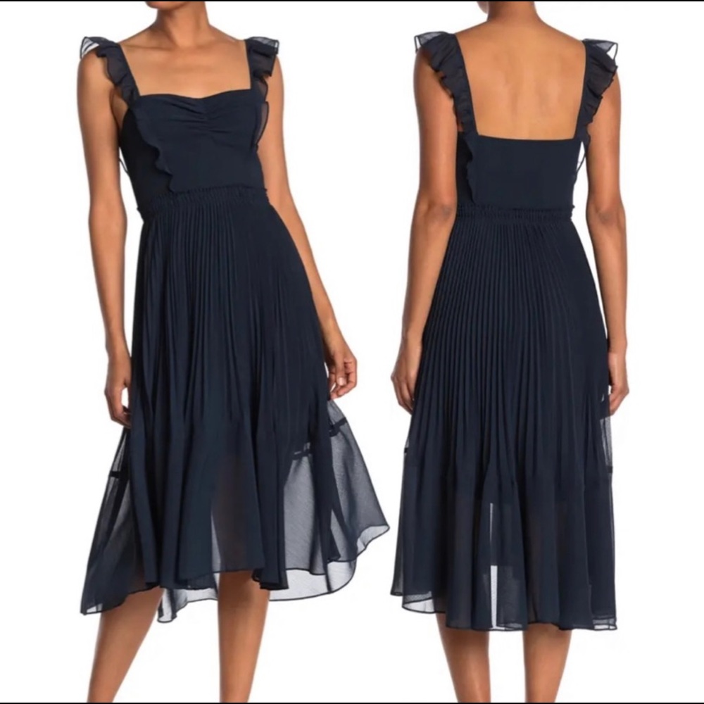 Club Monaco Pleated Flounce Dress| Navy Blue
